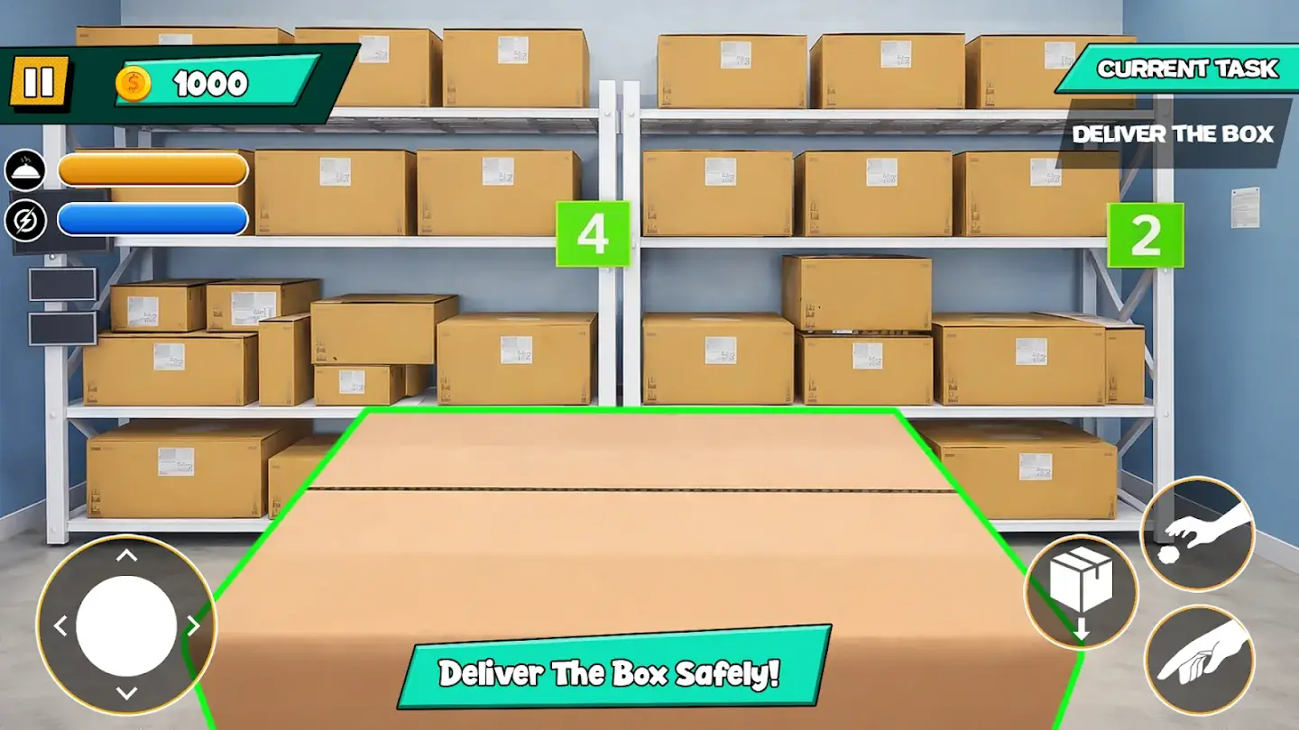 Warehouse shelves stacked with numbered parcels