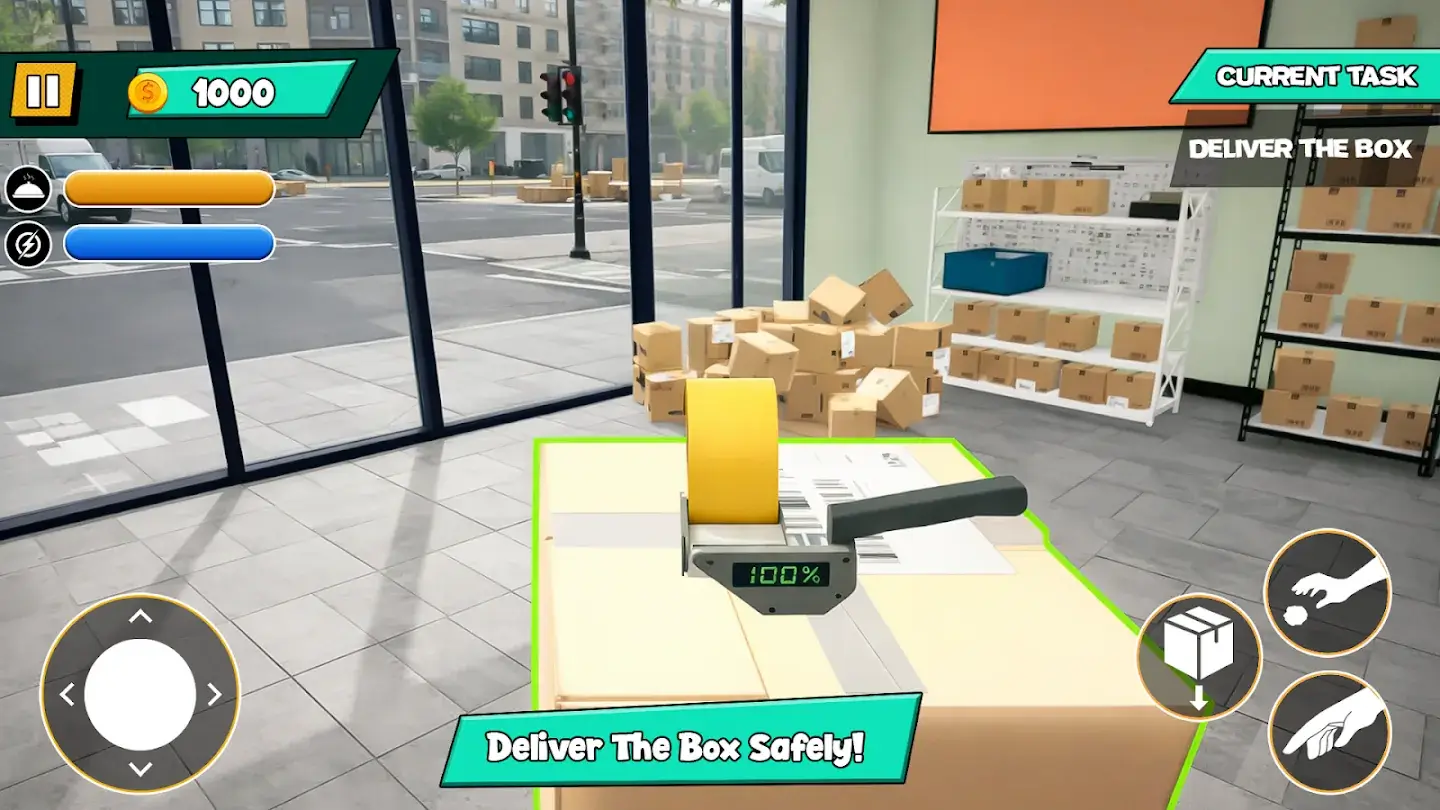 Sealing a parcel with tape before loading it for delivery
