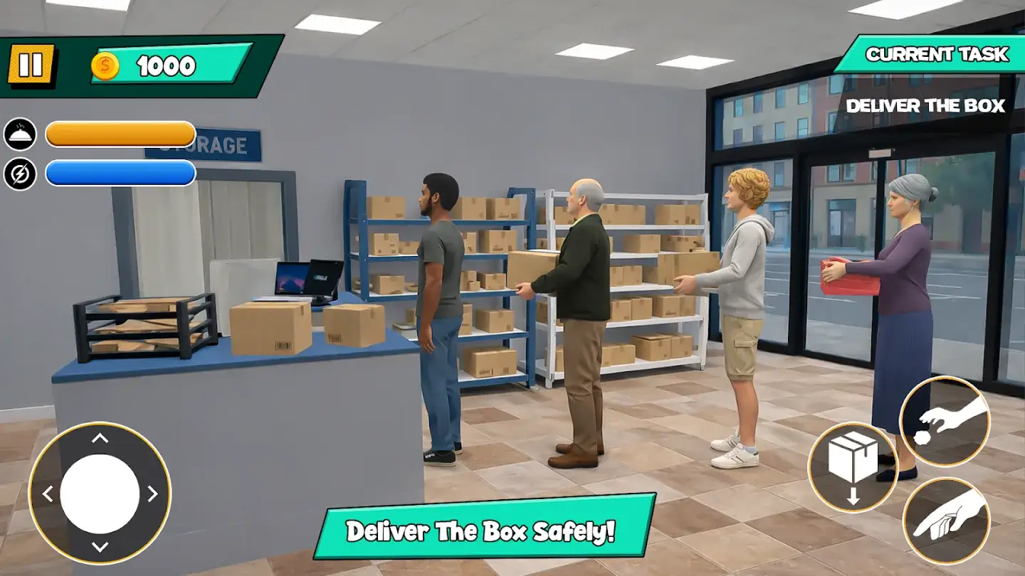 Handing a parcel to a customer inside the delivery office